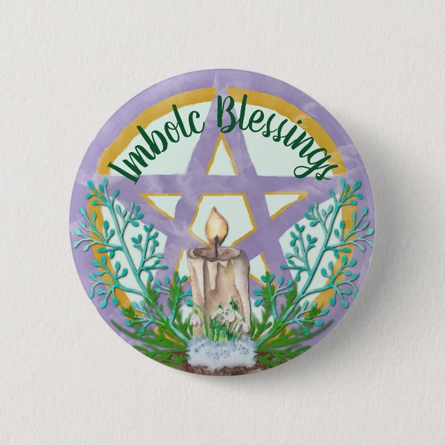 Imbolc Blessings Celtic Wicca Helgdag Pentacle Knapp (Framsida)