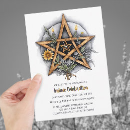 Imbolc Blommigt Snowy Pentacle Wiccan Helgdag Inbjudningar