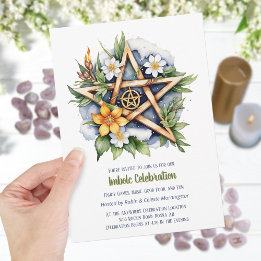 Imbolc Blommigt Snowy Pentacle Wiccan Helgdag Inbjudningar