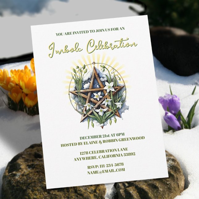 Imbolc Candlemas Sunshine & Snowdrops Pagan Inbjudningar (Imbolc Candlemas Sunshine & Snowdrops Pagan Holiday Invitation)
