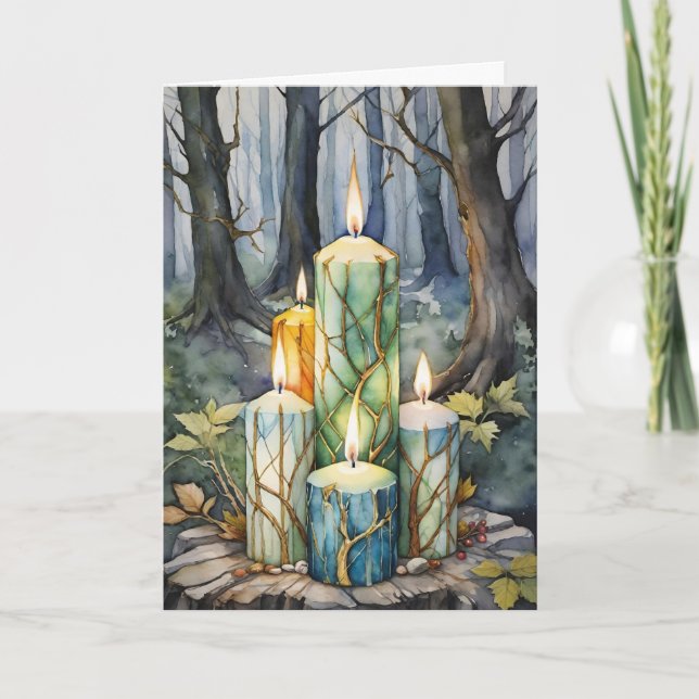 Imbolc Candlemas Winter Forest Candles Wiccan Helgkort (Framsida)