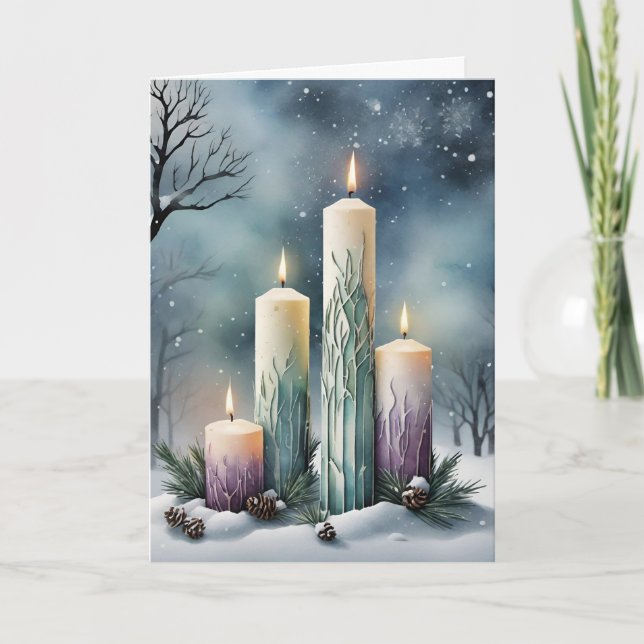 Imbolc Candlemas Winter Forest Candles Wiccan Helgkort (Framsida)
