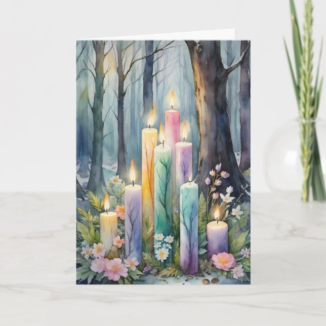 Imbolc Candlemas Winter Forest Candles Wiccan Helgkort (Framsida)