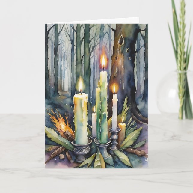 Imbolc Candlemas Winter Forest Candles Wiccan Helgkort (Framsida)