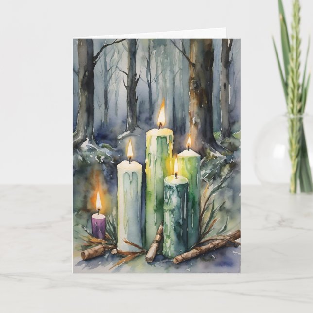 Imbolc Candlemas Winter Forest Candles Wiccan Helgkort (Framsida)