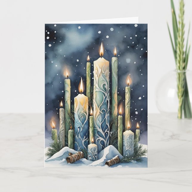 Imbolc Candlemas Winter Forest Candles Wiccan Helgkort (Framsida)