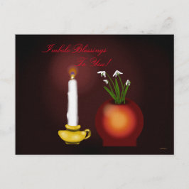Imbolc Imbolg Candle och Snowdroppar Brighid Brigh Vykort