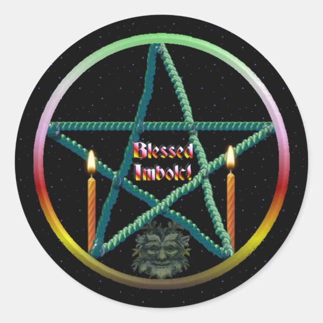 Imbolc Pentacle Runt Klistermärke (Framsida)