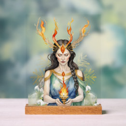 Imbolc Wiccan Goddess Flame & Golden Snowflake