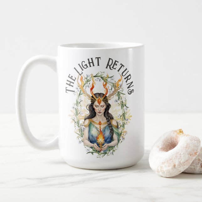 Imbolc Wiccan Goddess Flame & Snowdrowers Kaffemugg (Med munk)