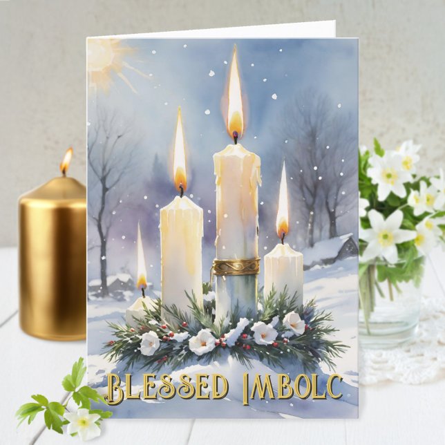 Imbolc Wiccan Winter Blommigt Utandningsljus för v Helgkort (Imbolc Wiccan Winter Floral Wreath Candles Holiday Greeting Card)