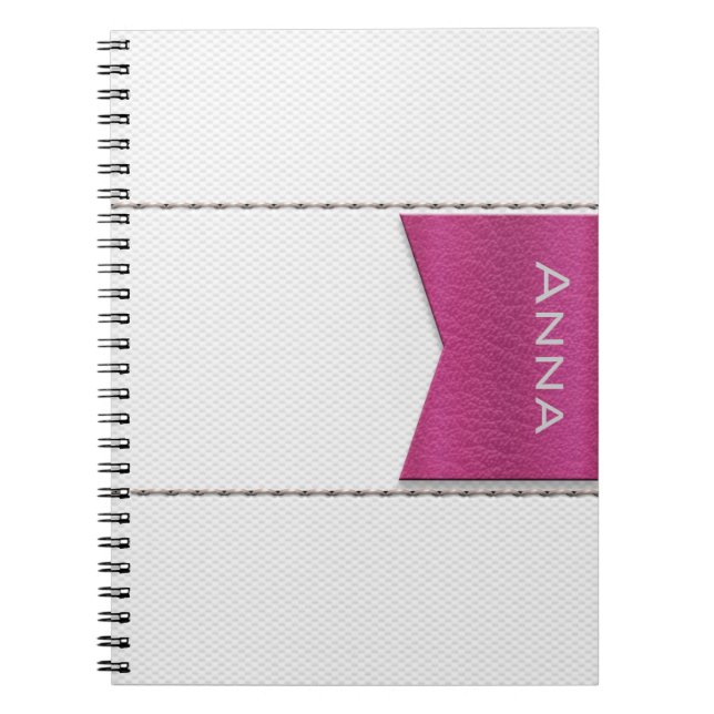 Imitación de cuero blanco,costuras,label rosa anteckningsbok (Framsidan)