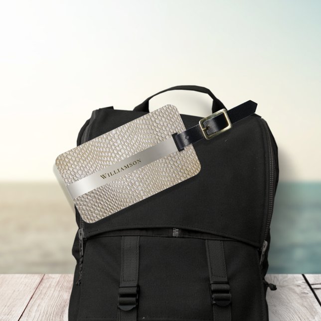 Imitation Snakeskin Leather Guld Titanium Label Bagagebricka (Skapare uppladdad)