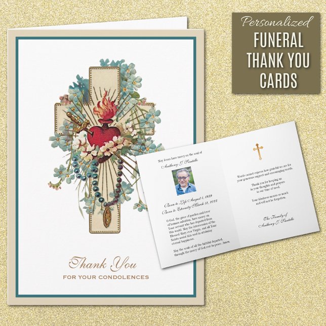 Immaculate Heart Mary Katolsk Sympati Tacksamhet Tack Kort (Traditional Catholic Immaculate Heart of Mary Funeral Thank you Card)