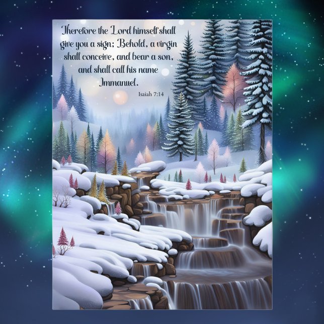 Immanuel Bible Verse Winter Woodlands Waterfalls Helg Vykort (Skapare uppladdad)