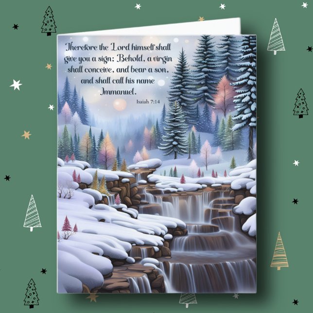 Immanuel Bible Verse Winter Woodlands Waterfalls Helgkort (Skapare uppladdad)