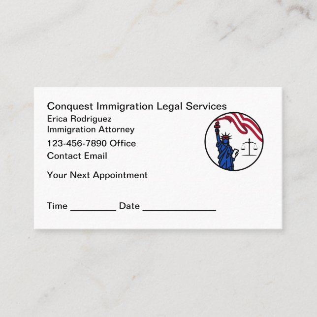 Immigration Naturalization Lawyer Appointment Card Tidsbeställning Kort (Framsida)