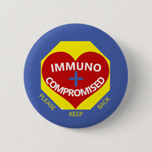 Immunkomprometterad - blå, Gult, röd hjärtknapp Knapp