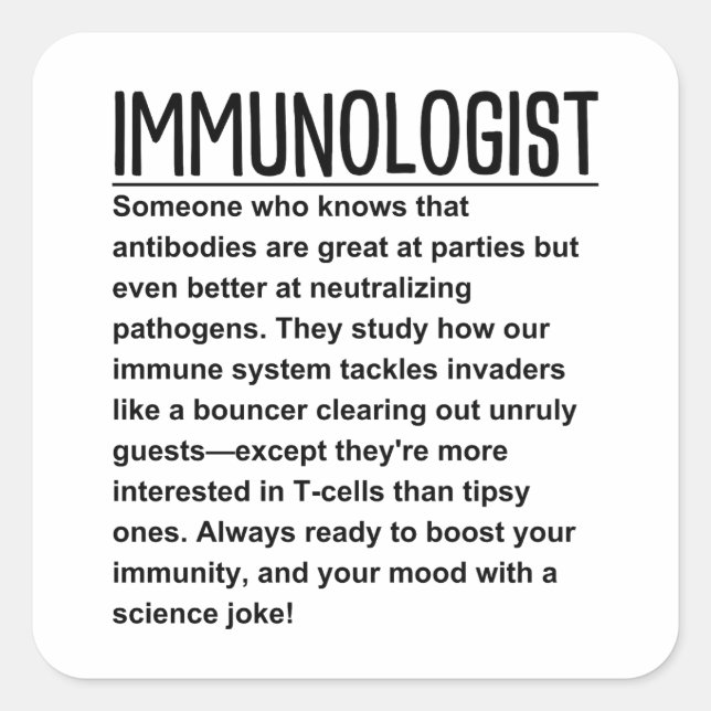 Immunolog Fyrkantigt Klistermärke (Framsida)