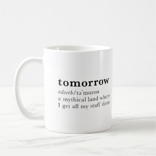 Imorgon. Rolig ordboksnotering. Kaffemugg