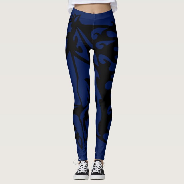 Impact Blue Pony Horse Stallion Bronco Line Art Leggings (Framsida)