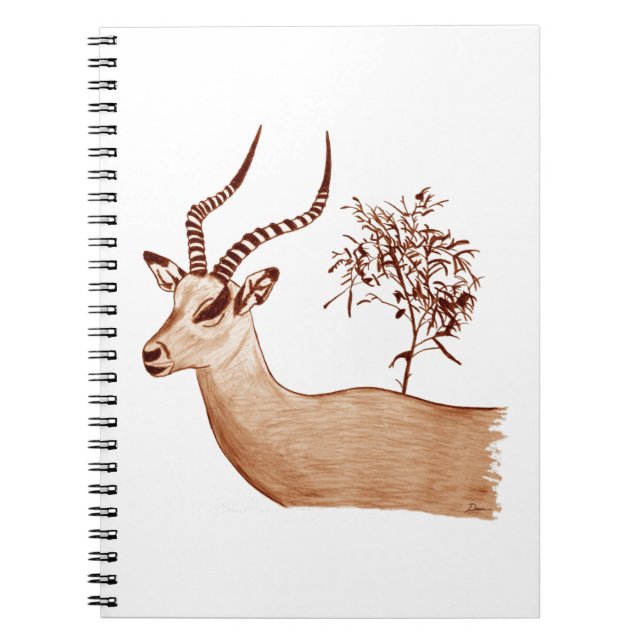 Impala Antelope Animal Wildlife Teckning Sketch Anteckningsbok Med Spiral (Framsidan)