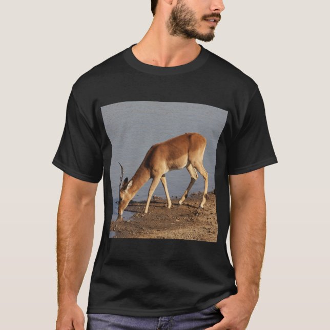 Impala antelope dricker vid vattenhålets foto t shirt (Framsida)