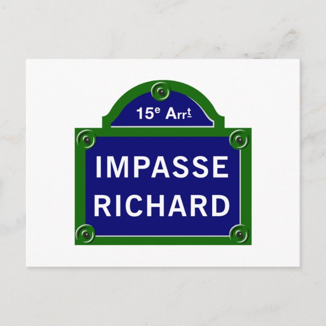 Impasse Richard, Paris Street Sign Vykort (Framsida)