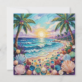 Impasto Beach och Sea Glass Solnedgång och Palmträ
