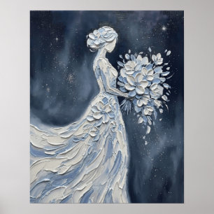 Impasto Blue Celestial Brud Siluett Poster