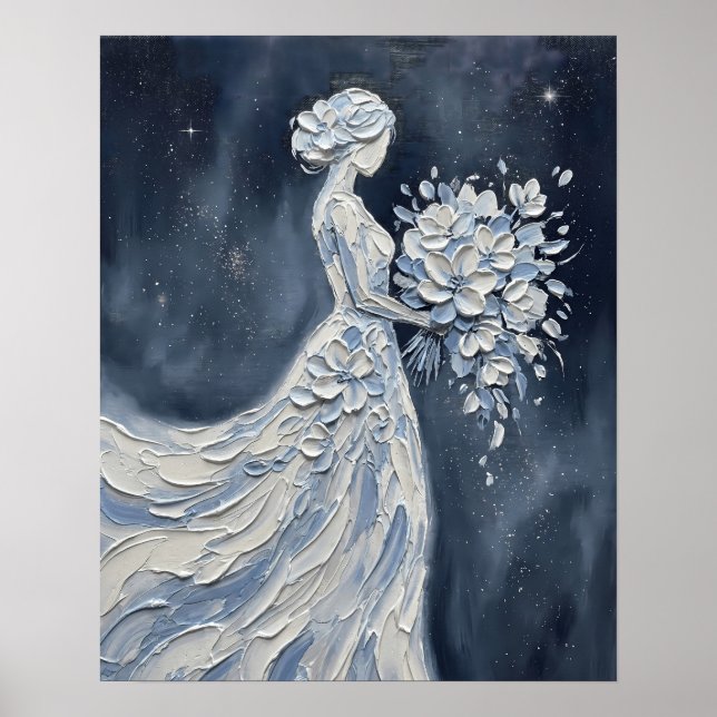 Impasto Blue Celestial Brud Siluett Poster (Framsidan)