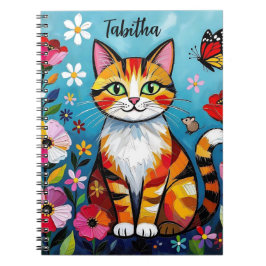 Impasto Cat, Flowers & Butterfly Personalized Anteckningsbok
