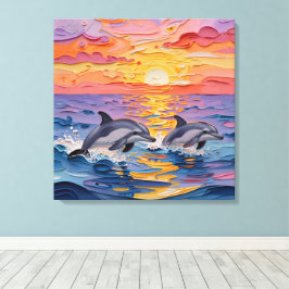 Impasto Dolphins and Ocean Waves   Canvastryck