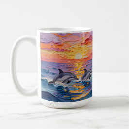 Impasto Dolphins and Ocean Waves   Kaffemugg
