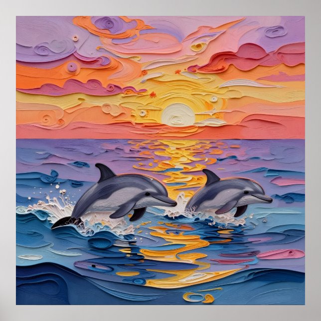 Impasto Dolphins and Ocean Waves   Poster (Framsidan)