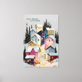 Impasto Färgrik Vinterby Snö Canvastryck
