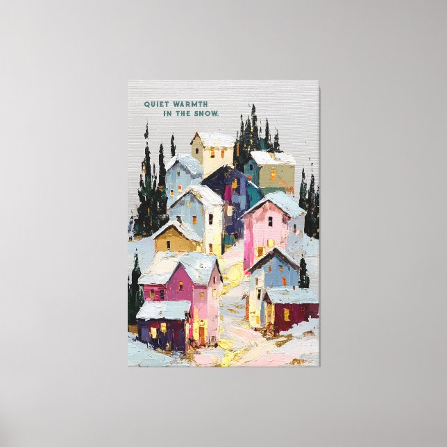 Impasto Färgrik Vinterby Snö Canvastryck (Framsida)