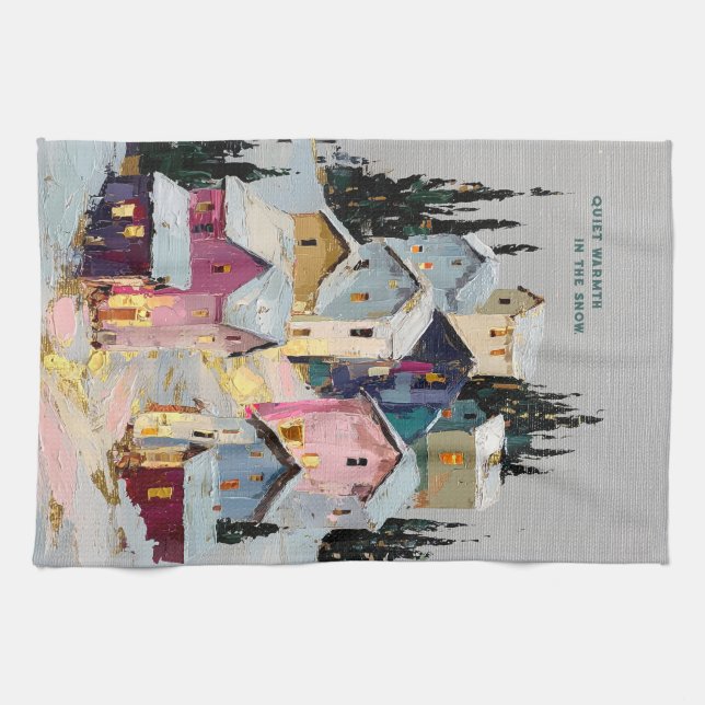 Impasto Färgrik Vinterby Snö Kökshandduk (Horisontell)