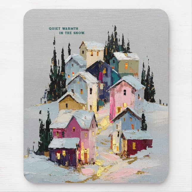Impasto Färgrik Vinterby Snö Musmatta (Framsidan)