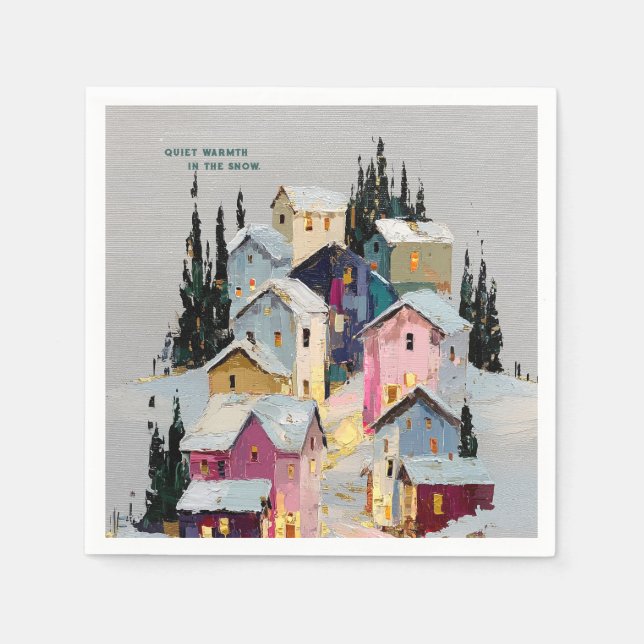 Impasto Färgrik Vinterby Snö Pappersservett (Framsidan)