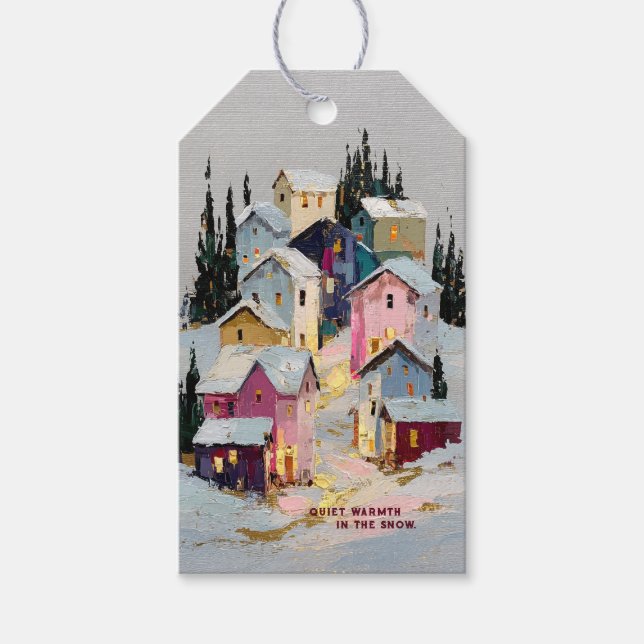 Impasto Färgrik Vinterby Snö Presentetikett (Framsidan)