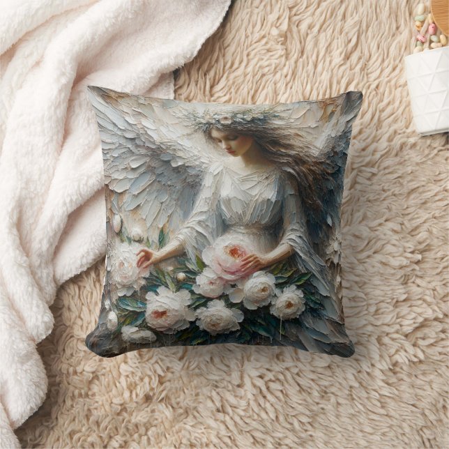 Impasto Faux Relief Angel Art Dekorativ kudde (Filt)