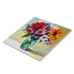 Impasto Floral Art Kakelplatta<br><div class="desc">A pretty tile with an illustration  of a colorful vibrant glass vase of flowers done in an ai impasto style oil painting.</div>