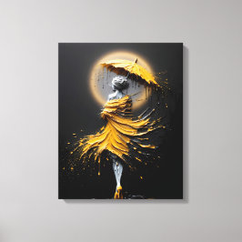 Impasto Gul Paraply Silhuett Canvastryck