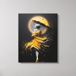 Impasto Gul Paraply Silhuett Canvastryck