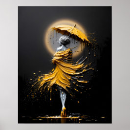 Impasto Gul Paraply Silhuett Poster