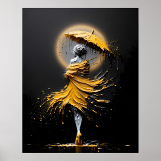 Impasto Gul Paraply Silhuett Poster