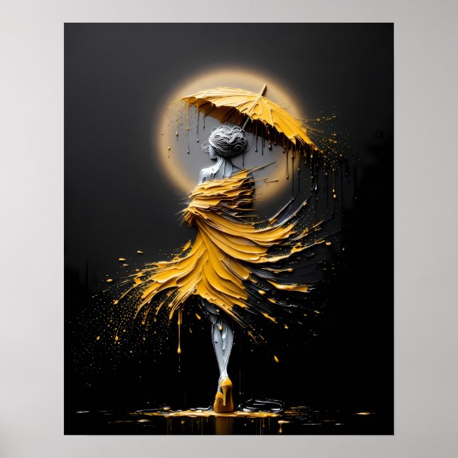 Impasto Gul Paraply Silhuett Poster (Framsidan)