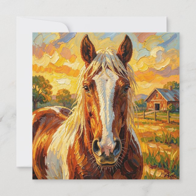 Impasto-häst på en tom bondgård julkort (Framsida)