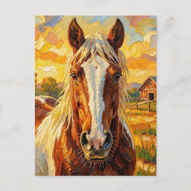 Impasto Horse on a Farm | Keeping in Touch Vykort (Framsida)